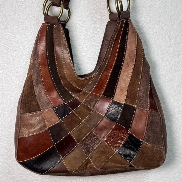 Pelle Studio 1970’s Leather Retro Brown Vintage Patchwork Purse Hobo Bag - Picture 2 of 13